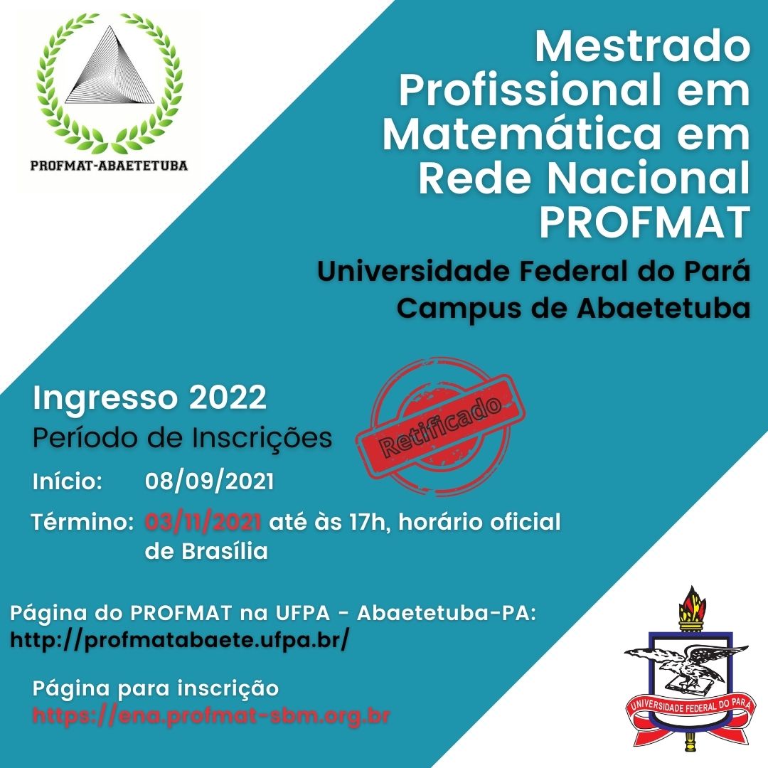 Edital Mestrado PROFMAT - Campos Abaetetuba - Turma 2022